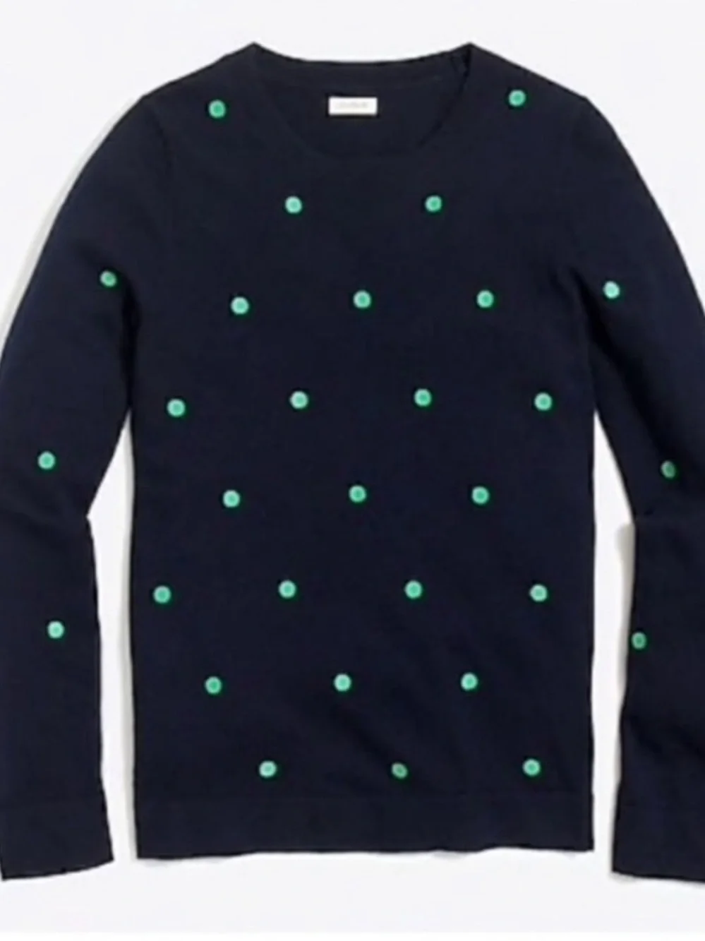 J. Crew NEW Teddie Merino Wool Polka Dot Crewneck Sweater Blue Green Womens XS